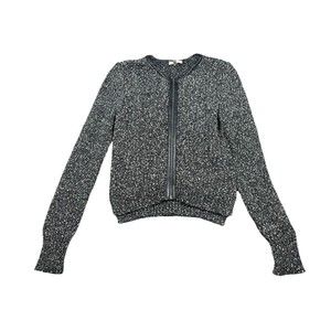 READ- Rebecca Taylor Faux Leather Trim Tweed Jacket Black Size M Zip‎ Up